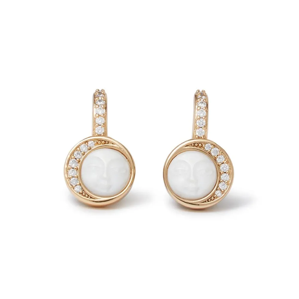 Celestial Symbols Carved Mother-of-Pearl Coin Hoop Earrings*The Met Store Fashion