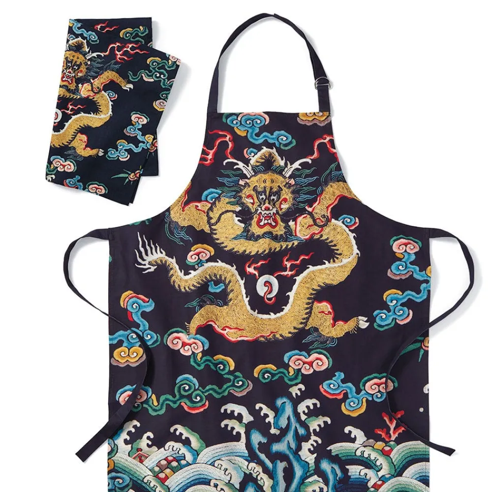 Chinese Dragon Rank Badge Apron and Tea Towel Set*The Met Store New