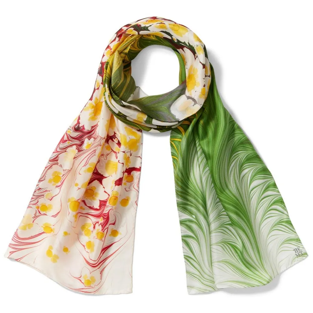 Daisy Garden Marbled Paper Oblong Silk Scarf*The Met Store Clearance