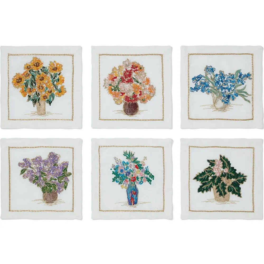 Kim Seybert Embroidered Bouquets Linen Cocktail Napkin Set*The Met Store Fashion