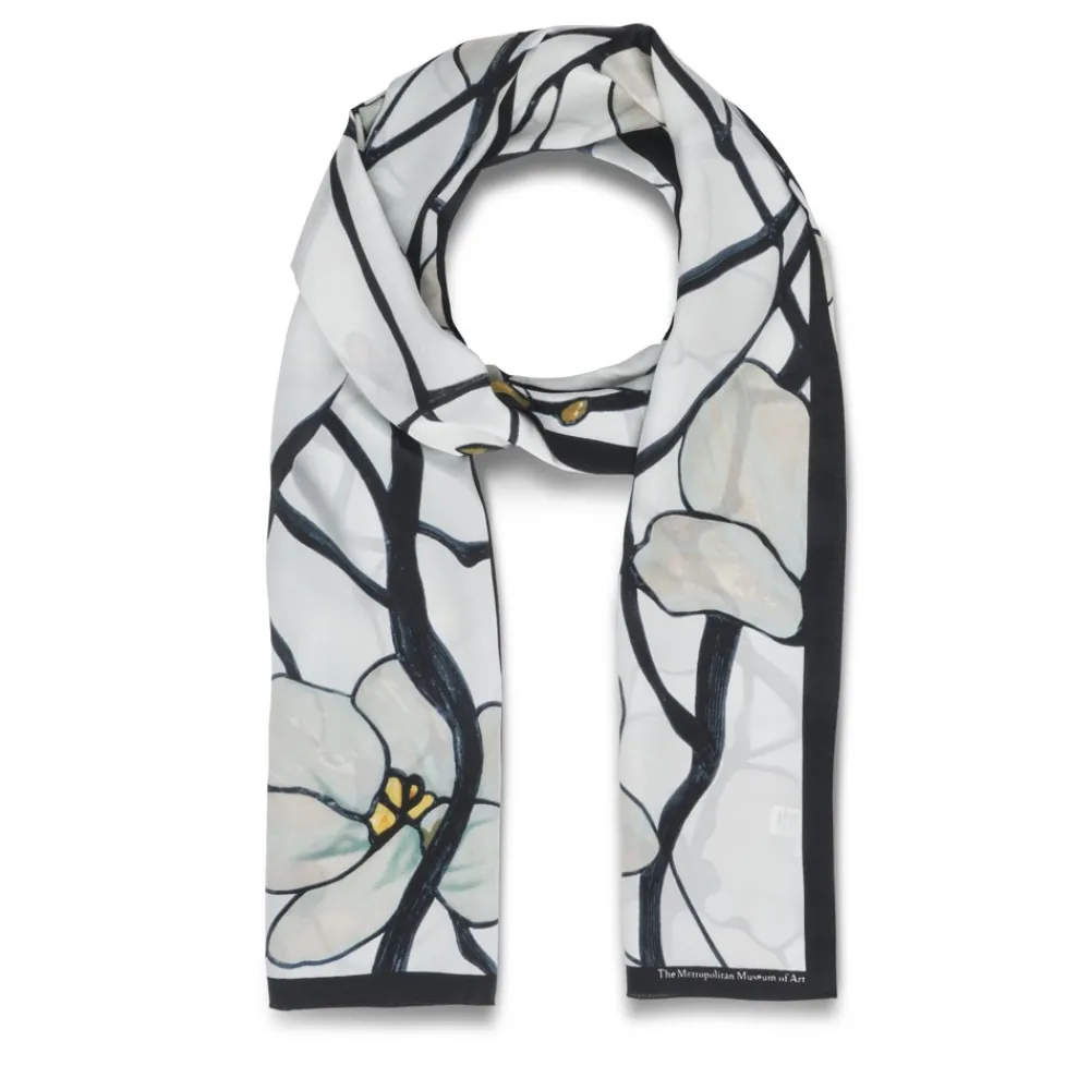 Louis C. Tiffany White Magnolia Oblong Silk Scarf*The Met Store Best Sale