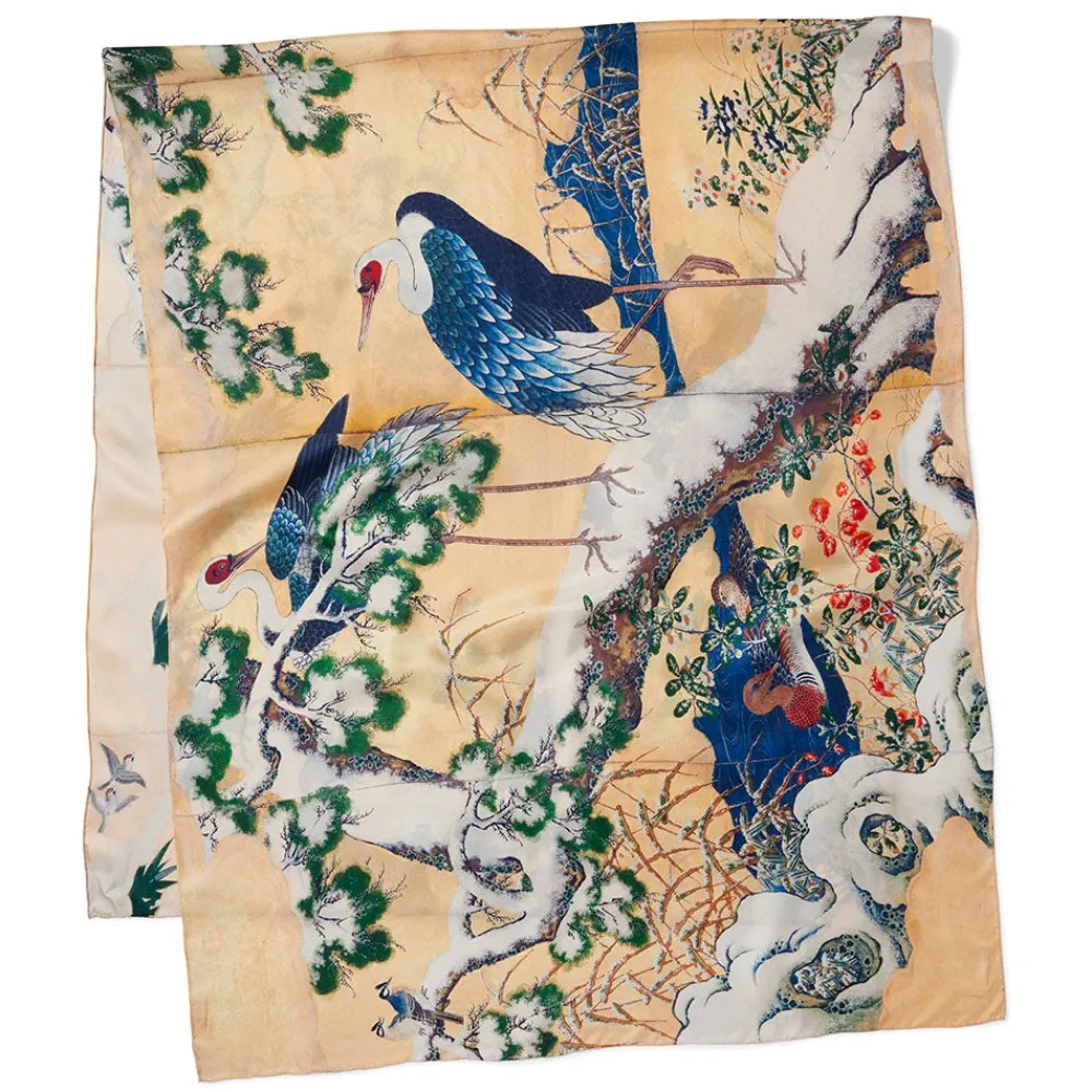 Momoyama Cranes and Flowers Oversize Silk Shawl*The Met Store Hot