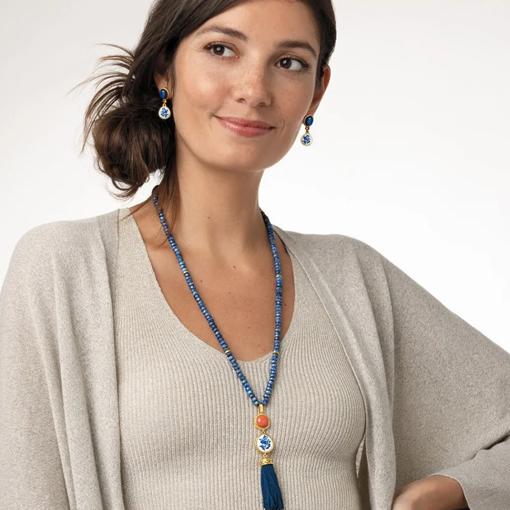 Qing Bottle Lariat Necklace and Floral Drop Earrings Set*The Met Store Cheap