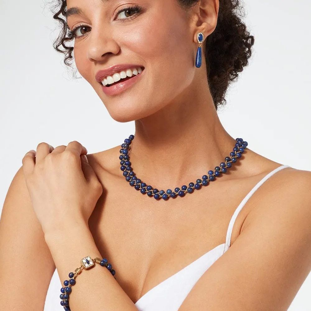 Spanish Baldric Lapis Braided Necklace and Elongated Drop Earrings Set*The Met Store Hot