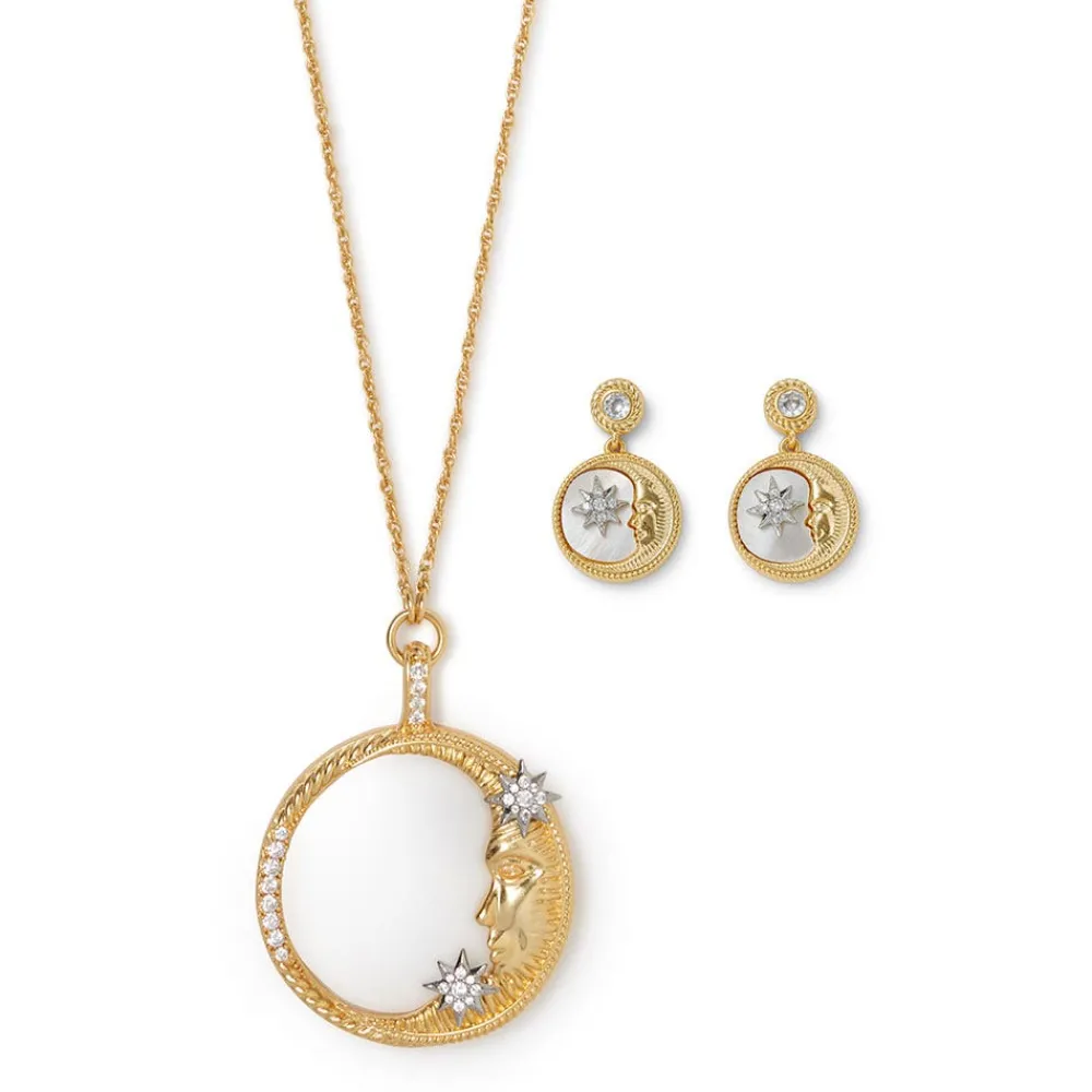 Spanish Day and Night Magnifier Pendant Necklace and Moon Drop Earrings Set*The Met Store Cheap