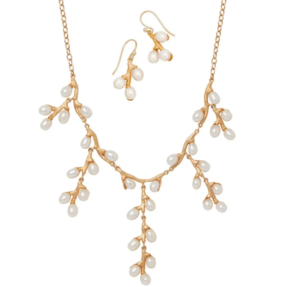 Willow Catkins Pearl Bib Necklace and Drop Earrings Set*The Met Store Cheap